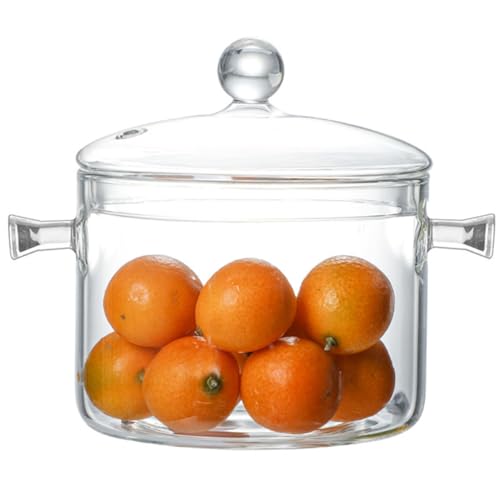 Riavzau Glass Cooking Pot, 1.7L/57oz Heat-Resistant Borosilicate Glass Saucepan with Cover, Cookware Set Stovetop Pot for Soup, Pasta,& Baby Food (57OZ) - Image 1