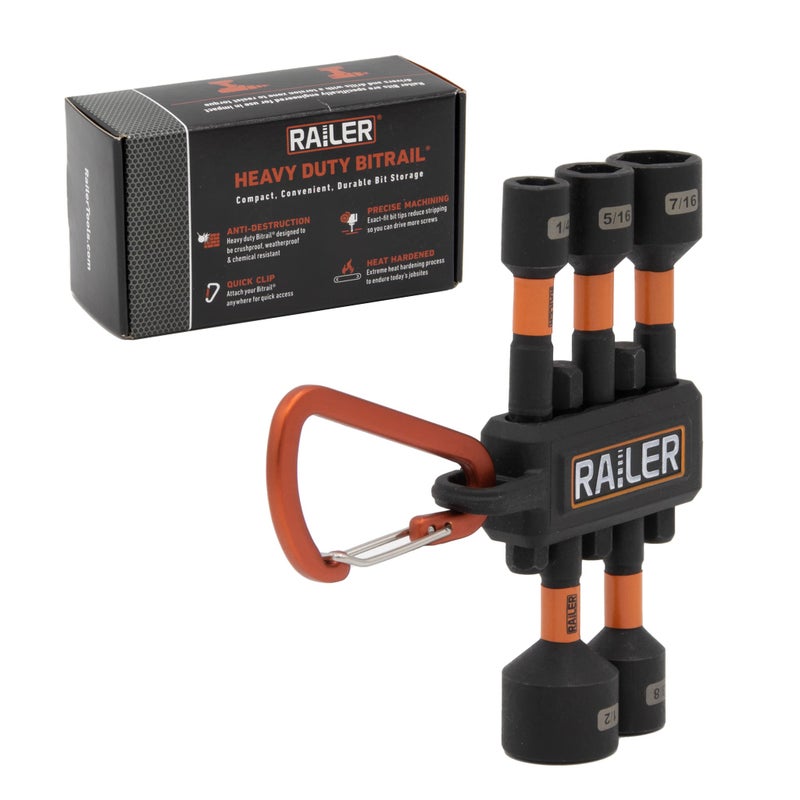 Railer Nut Driver Set - Premium 2-9/16 Inch 5-Piece Nutsetter Bit Set With A Storage Bit Holder & Carabiner - Image 1