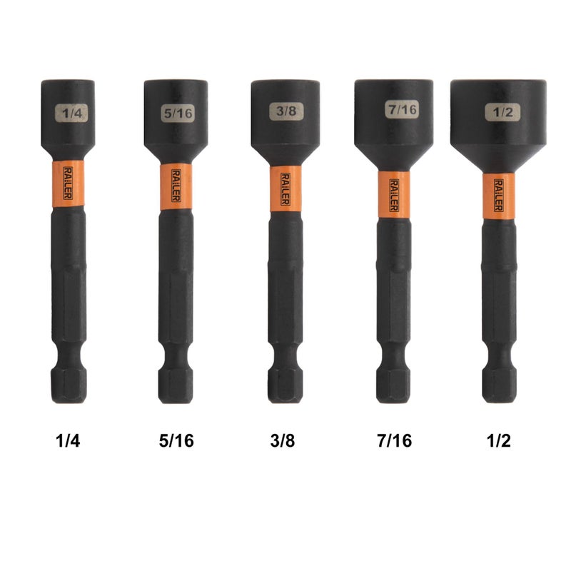 Railer Nut Driver Set - Premium 2-9/16 Inch 5-Piece Nutsetter Bit Set With A Storage Bit Holder & Carabiner - Image 2