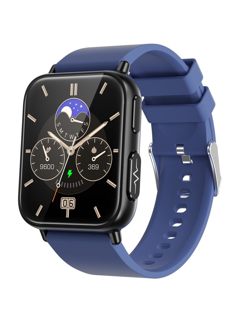 AROAQ Tk10 Smart Watch, Touch Screen Tactical Smartwatch, Hd Display Health Montoring Watch, Blood Presssure Temperature Monitoring Heart Rate  Smart Watch, Black shell (blue silica gel) - Image 1