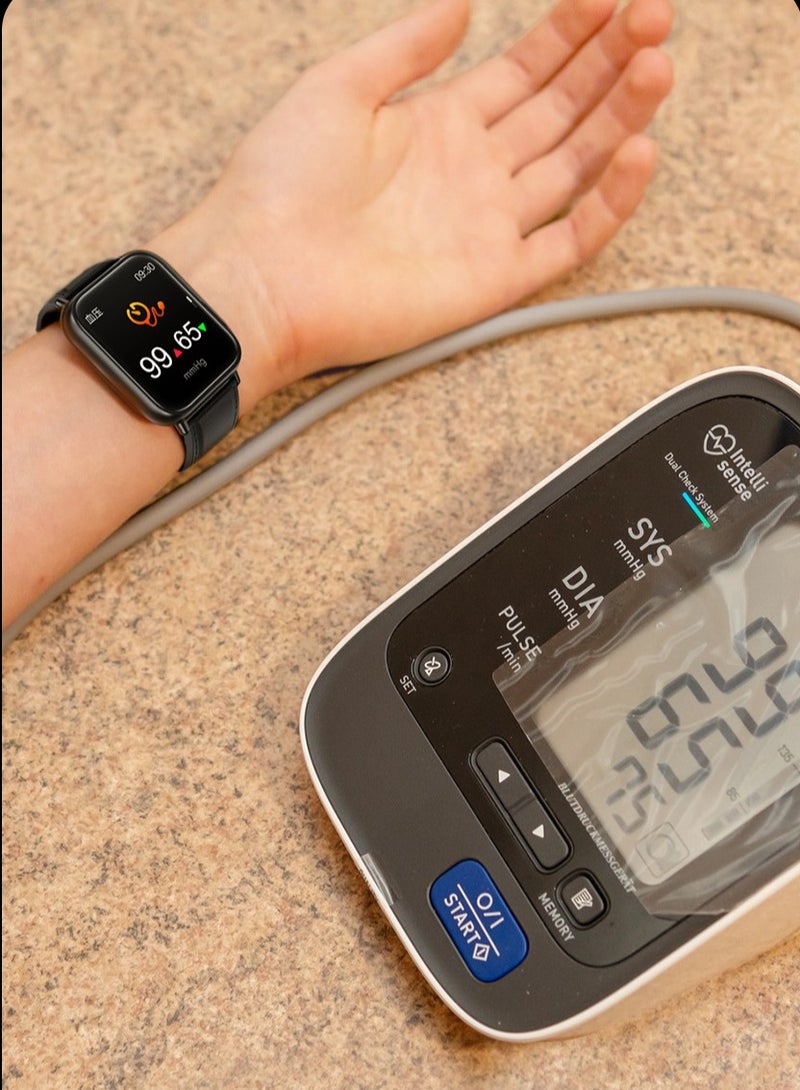 AROAQ Tk10 Smart Watch, Touch Screen Tactical Smartwatch, Hd Display Health Montoring Watch, Blood Presssure Temperature Monitoring Heart Rate  Smart Watch, Black shell (blue silica gel) - Image 2