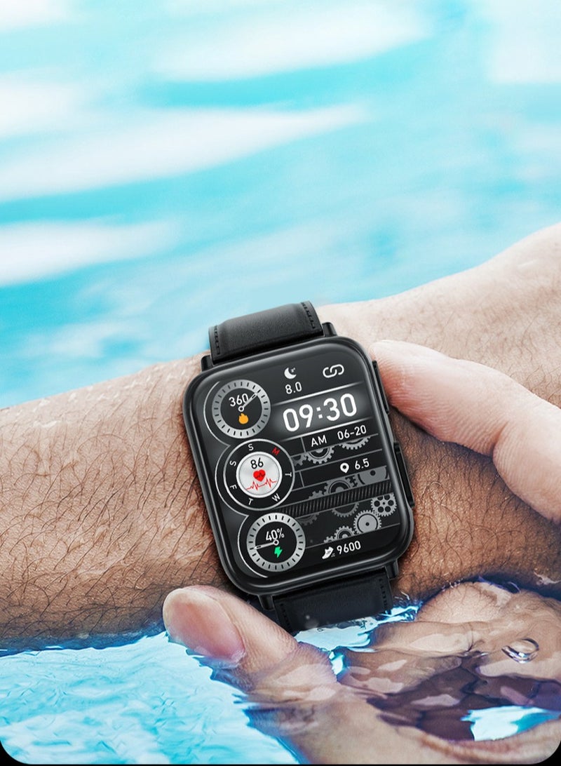 AROAQ Tk10 Smart Watch, Touch Screen Tactical Smartwatch, Hd Display Health Montoring Watch, Blood Presssure Temperature Monitoring Heart Rate  Smart Watch, Black shell (blue silica gel) - Image 3