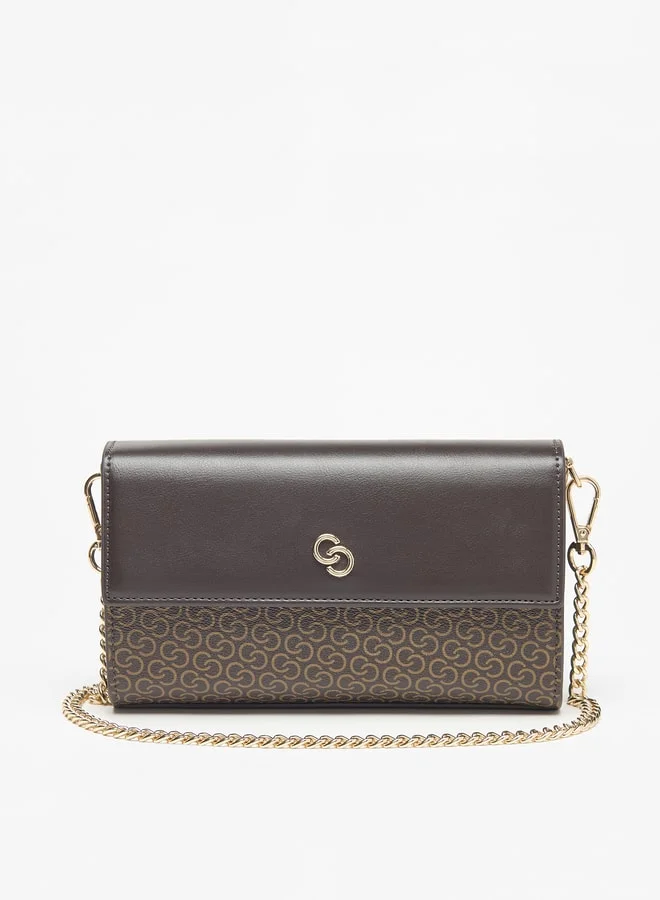 Celeste Monogram Print Crossbody Bag with Magnetic Closure and Chain Strap