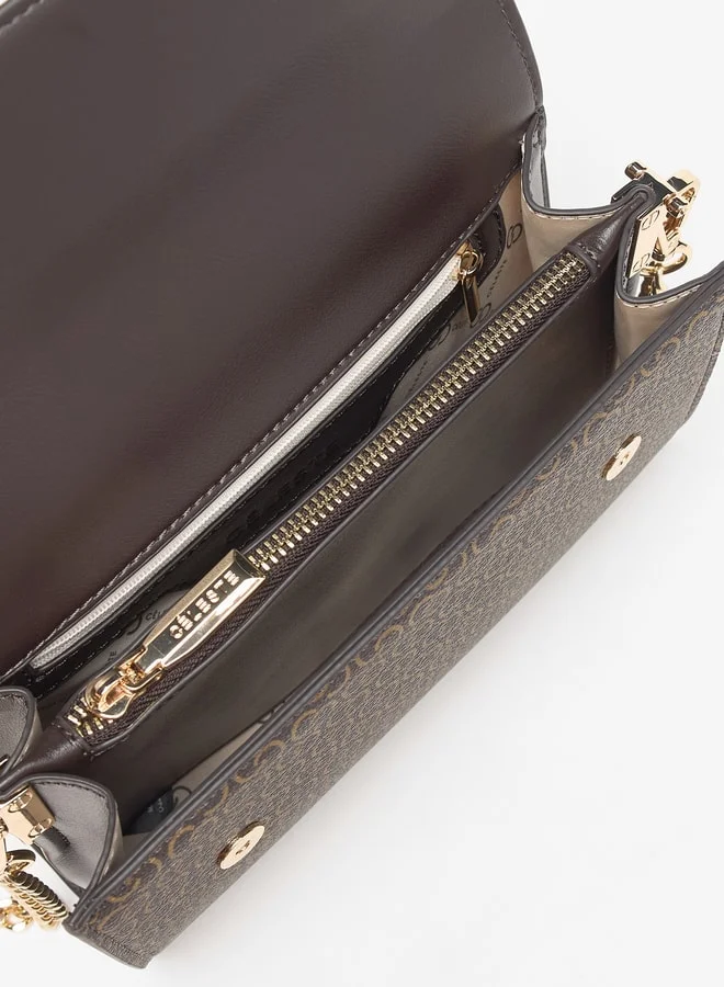 Celeste Monogram Print Crossbody Bag with Magnetic Closure and Chain Strap