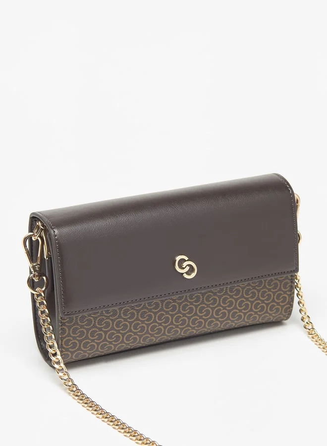 Celeste Monogram Print Crossbody Bag with Magnetic Closure and Chain Strap