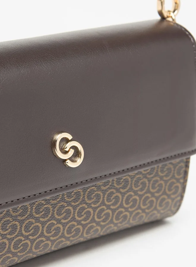 Celeste Monogram Print Crossbody Bag with Magnetic Closure and Chain Strap