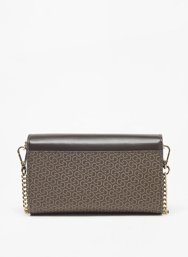Celeste Monogram Print Crossbody Bag with Magnetic Closure and Chain Strap