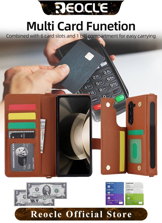 REOCLE Samsung Galaxy Z Fold 3 4 Case with Card Holder & S Pen Holder & Slide Lens Cover, Built-in Hinge Protection & Screen Protector Durable Sturdy Phone Cover Case for Galaxy Z Fold 3 4  - Image 2