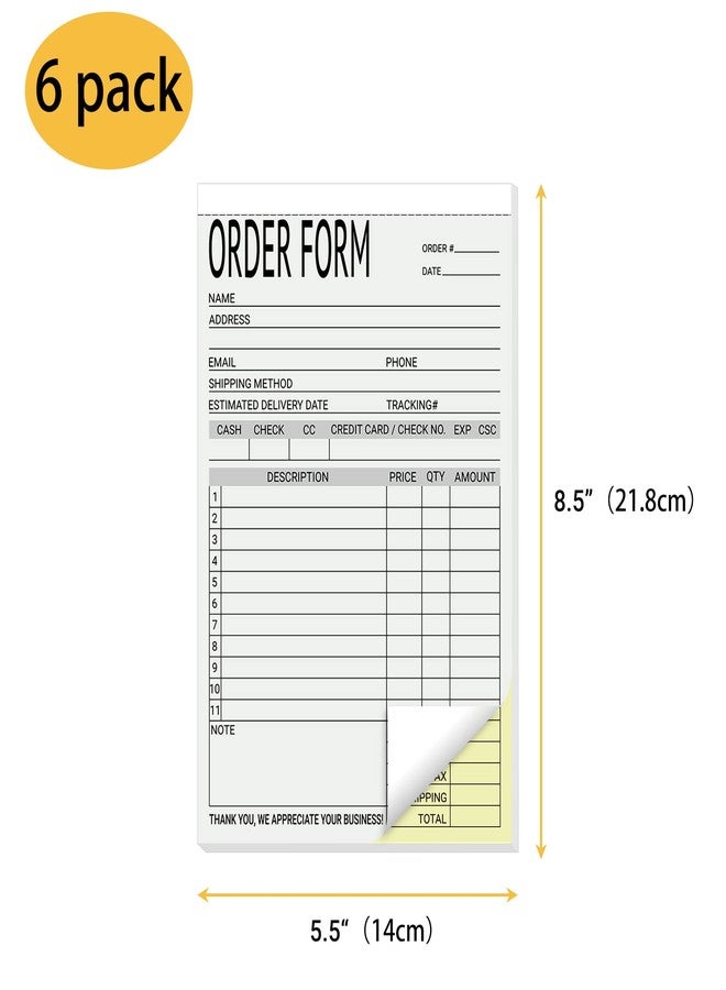 suituts 6 Pack Sales Order Books Work Order Form Pads, 2 Part Carbonless, 5.5 x 8.5 Inch Invoice Receipt Book for Small Business(50 Sets Per Book) - Image 2