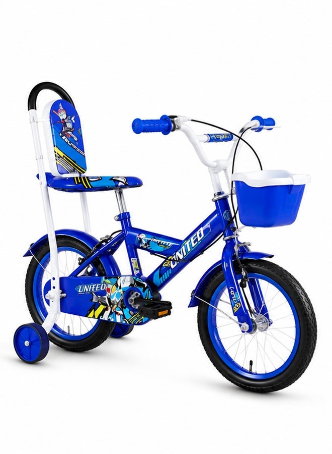Raed Azzeem 14-Inch Kids Bicycle with Training Wheels and Basket, Kids Bicycle with Training Wheels and Front Basket, for learning to ride, leisure cycling and outdoor family activities - Blue/White - Image 2