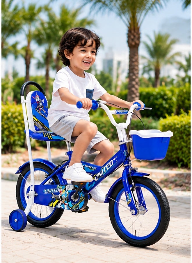 Raed Azzeem 14-Inch Kids Bicycle with Training Wheels and Basket, Kids Bicycle with Training Wheels and Front Basket, for learning to ride, leisure cycling and outdoor family activities - Blue/White - Image 3