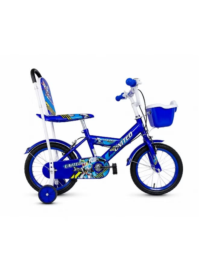 Raed Azzeem 14-Inch Kids Bicycle with Training Wheels and Basket, Kids Bicycle with Training Wheels and Front Basket, for learning to ride, leisure cycling and outdoor family activities - Blue/White - Image 1
