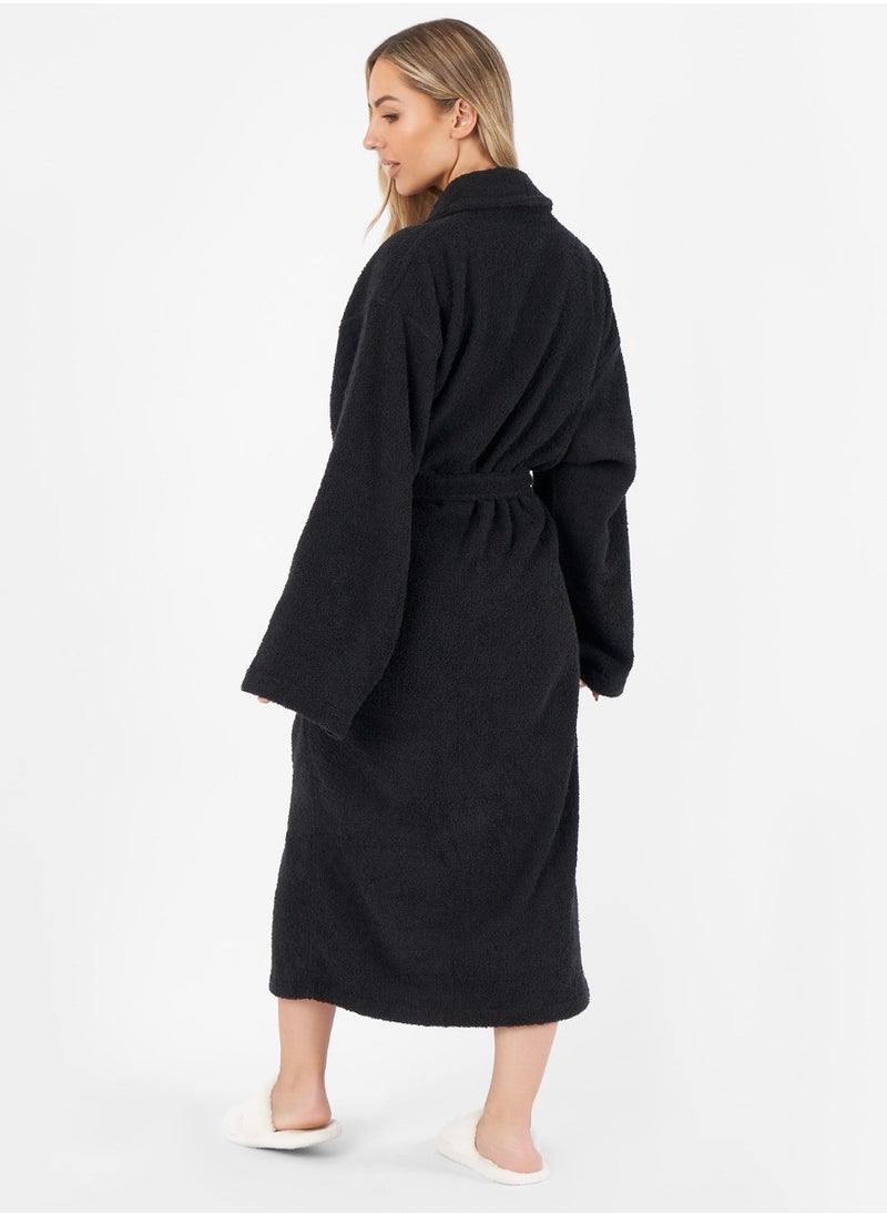 1Chase - Shawl Bathrobe for Adults, 100% Cotton Black, Soft & Absorbent Spa & Hotel Quality Robe (S/M) - Image 1