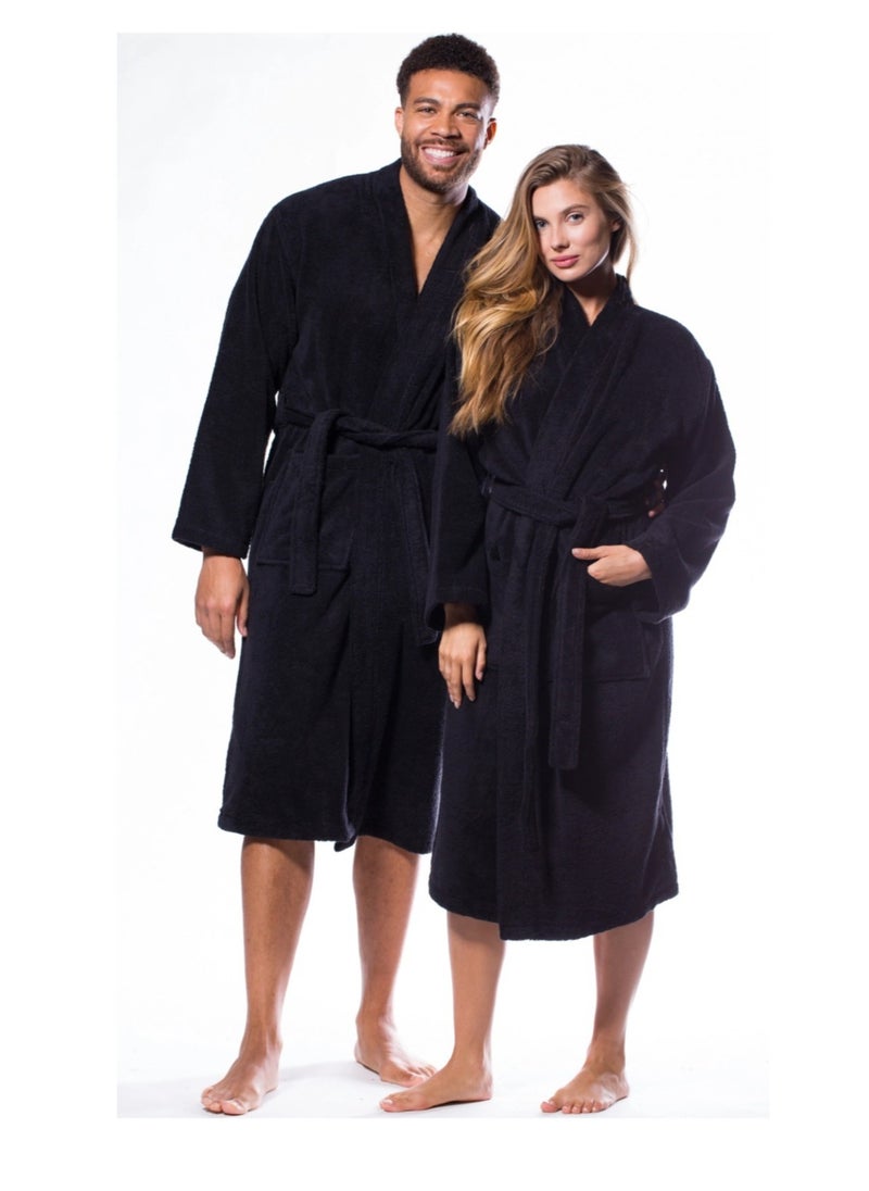 1Chase - Shawl Bathrobe for Adults, 100% Cotton Black, Soft & Absorbent Spa & Hotel Quality Robe (S/M) - Image 1