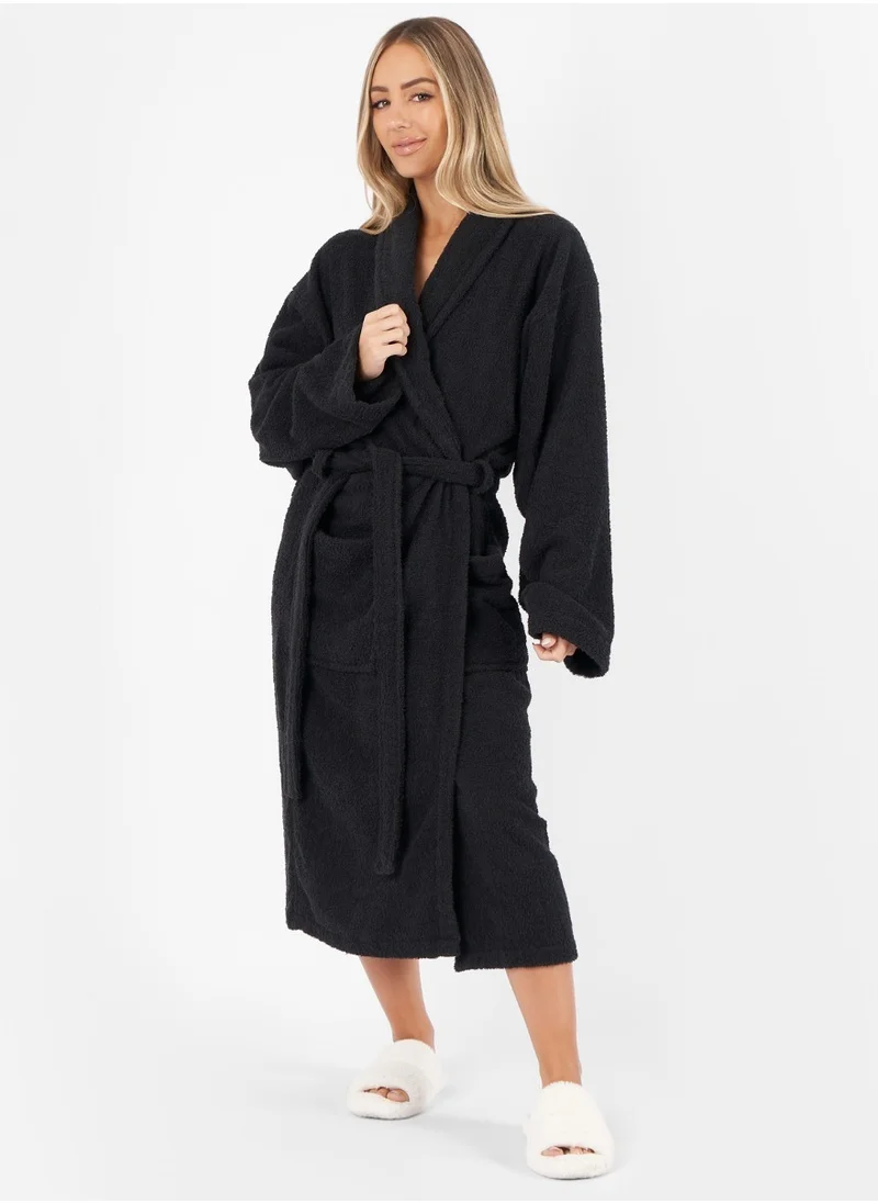 1Chase Shawl Bathrobe for Adults, 100% Cotton Black, Soft & Absorbent Spa & Hotel Quality Robe (S/M)