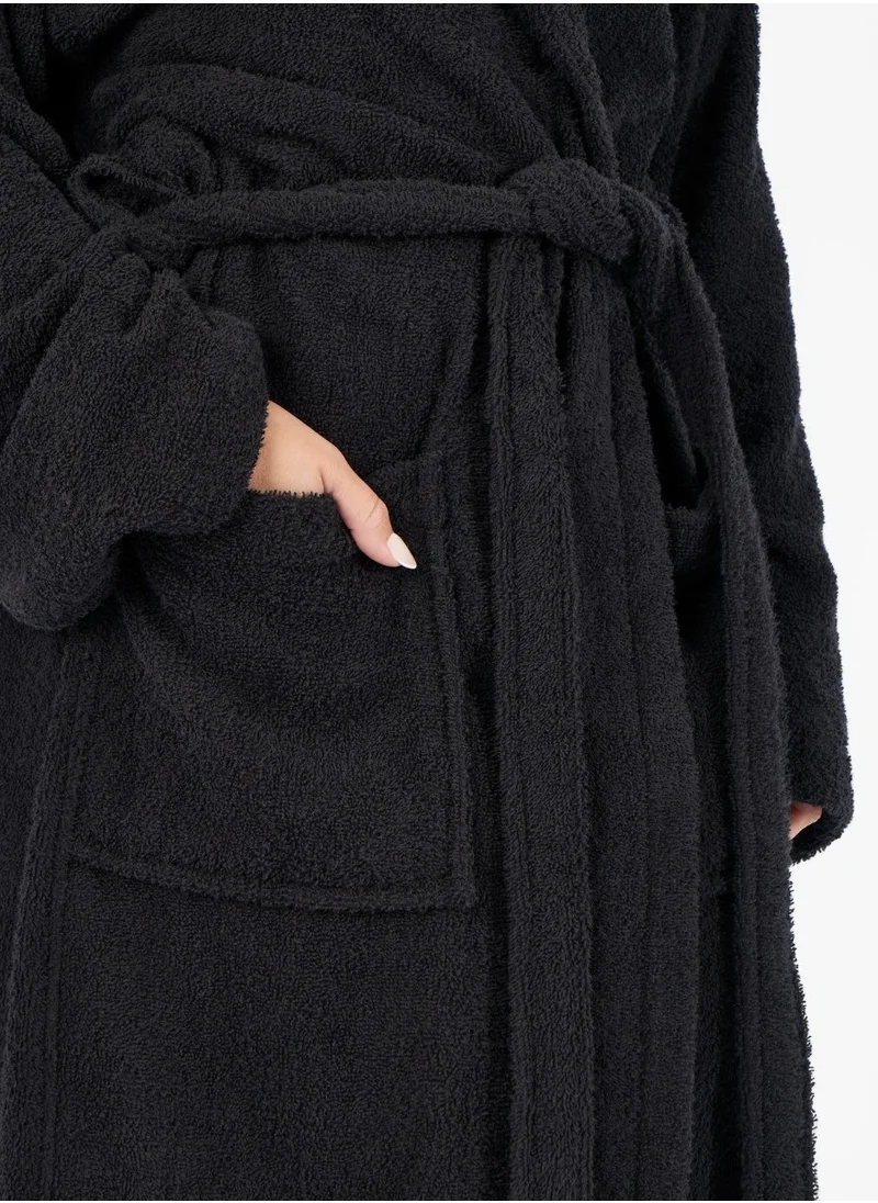 1Chase Shawl Bathrobe for Adults, 100% Cotton Black, Soft & Absorbent Spa & Hotel Quality Robe (S/M)