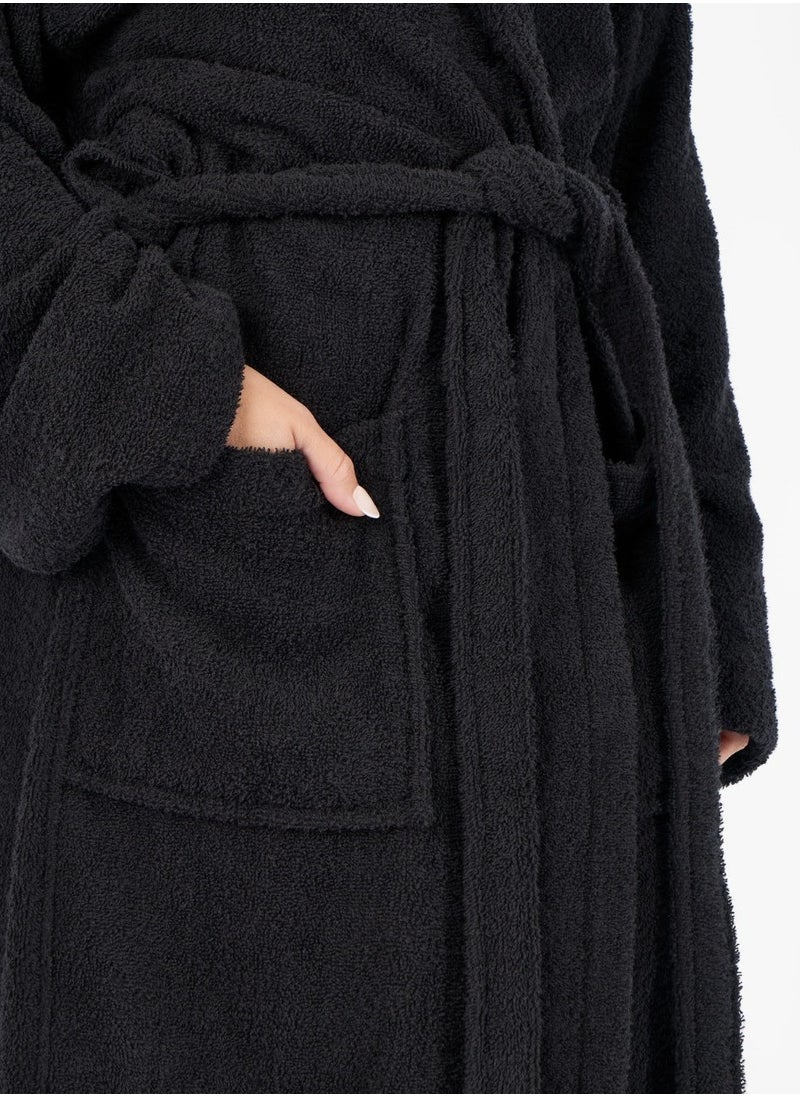1Chase - Shawl Bathrobe for Adults, 100% Cotton Black, Soft & Absorbent Spa & Hotel Quality Robe (S/M) - Image 1