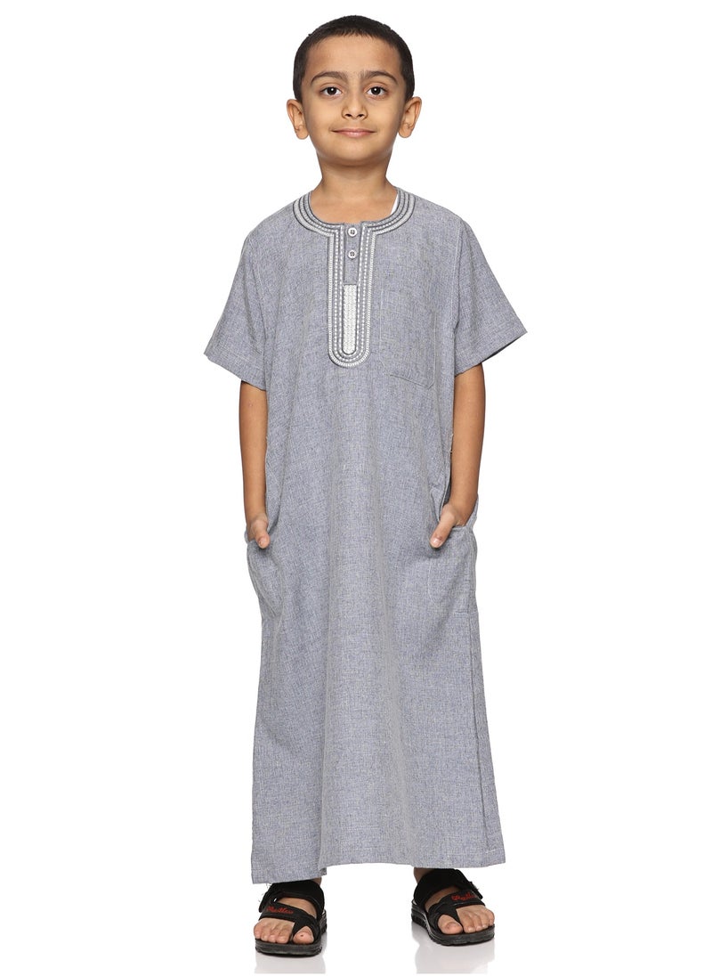 U.S. ELK Boys' Round Neck Short Sleeve Jalabiya | Comfortable and Stylish Kaftan-Inspired Thobe - Blue  - Image 1