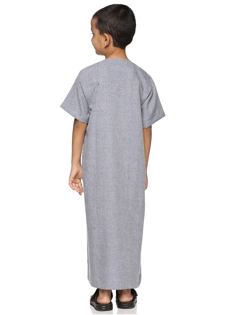 U.S. ELK Boys' Round Neck Short Sleeve Jalabiya | Comfortable and Stylish Kaftan-Inspired Thobe - Blue  - Image 4