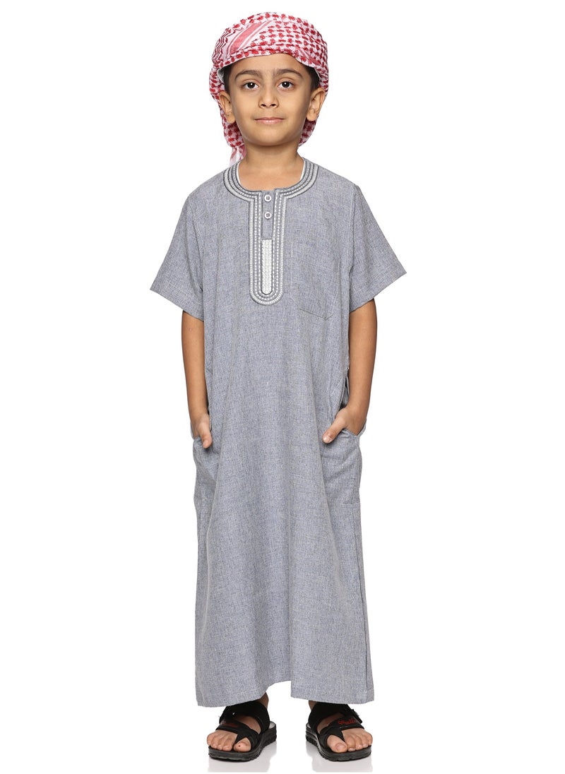U.S. ELK Boys' Round Neck Short Sleeve Jalabiya | Comfortable and Stylish Kaftan-Inspired Thobe - Blue  - Image 5