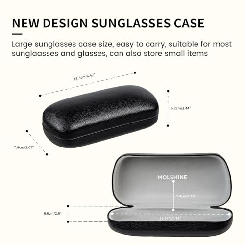 molshine Hard Shell Sunglasses Case, Classic Large Glasses Case for Sunglass, Eyeglasses with Cleaning Cloth (Black) - Image 2