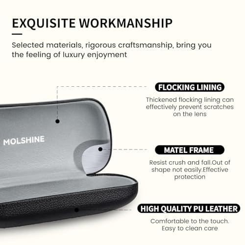molshine Hard Shell Sunglasses Case, Classic Large Glasses Case for Sunglass, Eyeglasses with Cleaning Cloth (Black) - Image 3