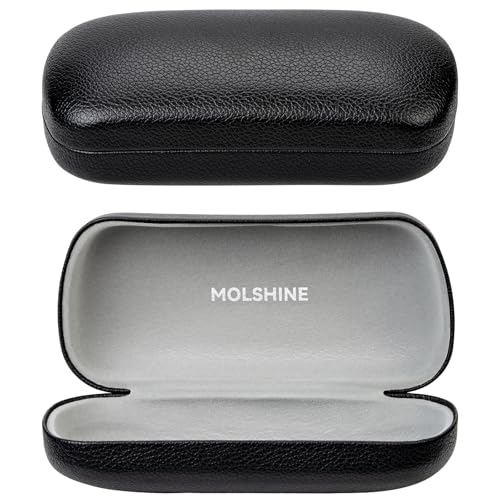 molshine Hard Shell Sunglasses Case, Classic Large Glasses Case for Sunglass, Eyeglasses with Cleaning Cloth (Black) - Image 1
