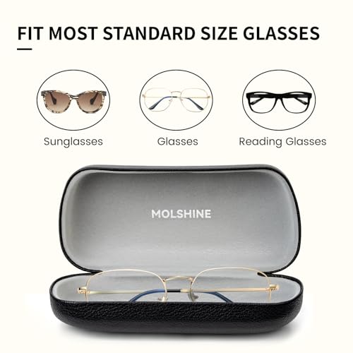 molshine Hard Shell Sunglasses Case, Classic Large Glasses Case for Sunglass, Eyeglasses with Cleaning Cloth (Black) - Image 4