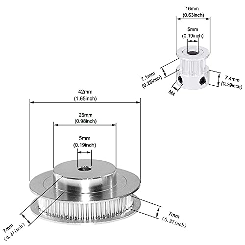 3DINNOVATIONS 20 & 60 Teeth GT2 Aluminum Timing Pulley 5mm Bore Synchronous Wheel for 3D Printer with a Perimeter 200mm Width 6mm Belt & M4 Allen Wrench (20-60T-5B-6) - Image 3