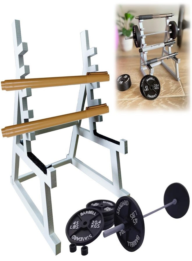 Dromco Squat Rack Pen Holder, Mini Barbell Rack Pen Holder Desktop Squat Rack with Barbells and Weights, Fun Desk Accessories for Fitness Enthusiasts and Weightlifting Fans (Barbell Rack Only) - Image 1