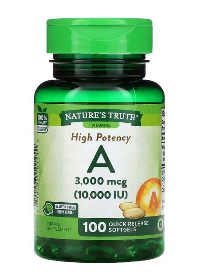 Nature's Truth High Potency Vitamin A 3000 mcg 10000 IU 100 Quick Release Softgels  - Image 1