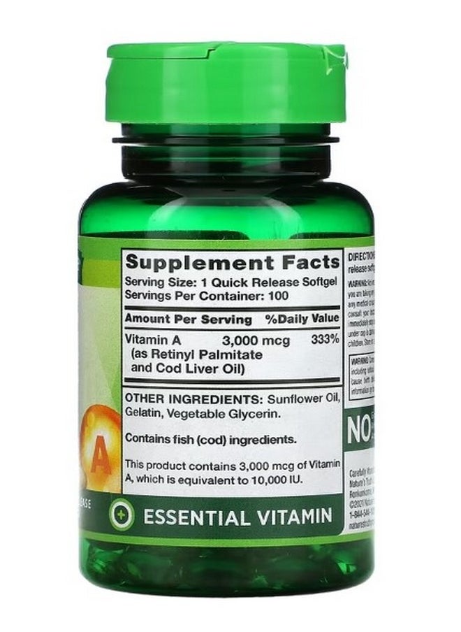 Nature's Truth High Potency Vitamin A 3000 mcg 10000 IU 100 Quick Release Softgels  - Image 2