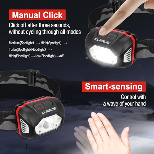 klarus HM1 IPX6 Waterproof Rechargeable Headlamp with Motion Sensor, 70 Hours Long Battery Life, Full Charge in 2.5 Hours, 440 Lumens Consistent Output, Shock and Drop Resistant - Image 3