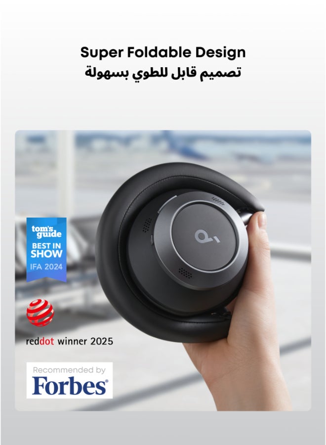 Soundcore Space One Pro by Anker, Adaptive Active Noise Cancelling Headphones, Super Foldable Design, 60H Lossless Audio, Ultra-Fast Charging, Hi-Res Wireless Audio with LDAC, Comfortable Fit Black - Image 3