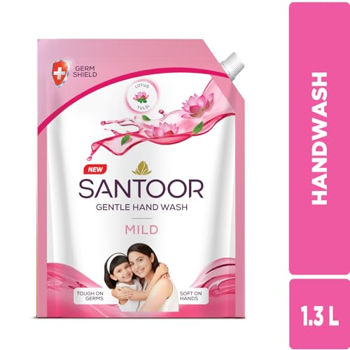 Santoor Mild Gentle Hand Wash 1300ml with Goodness of Lotus & Tulsi| Rich Lathering Formula with Anti-Bacterial Properties| Soft on Hands| Soothes & Hydrates Skin - Image 2