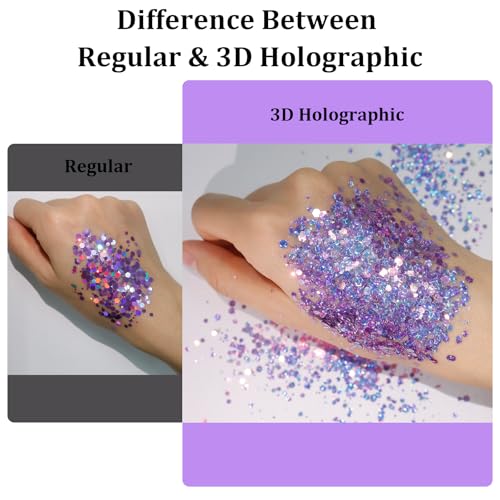 Renfio Holographic Chunky Glitter,1.76oz/50g Silver Iridescent Resin Glitter,Chameleon Fine Powder Mixed Chunky Hexagon Sequins for Snowglobe Tumblers,Expoy Resin,Crafts,Festival Decoration,Nail,Slime - Image 5