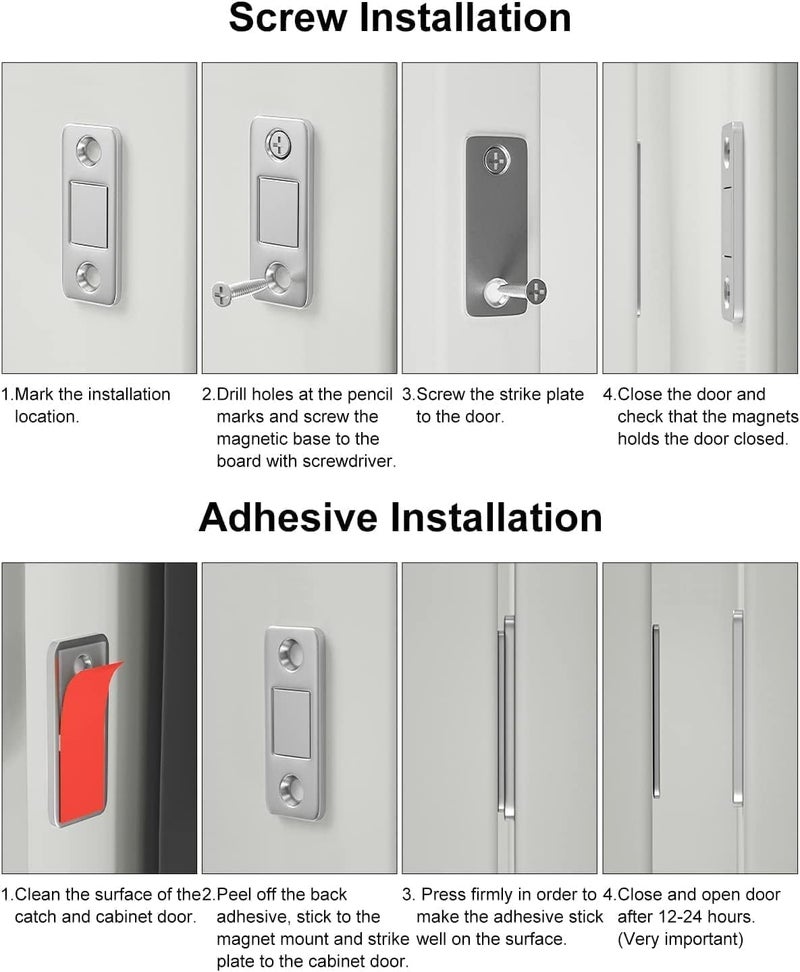 APURK Magnetic Door Catch Stainless Steel Cabinet Magnetic Catch with Strong Adhesive Sticker Screws for Cupboard Closet Drawer Sliding Door Safety Latches Lock Set of 2 PCsMulticolor - Image 4