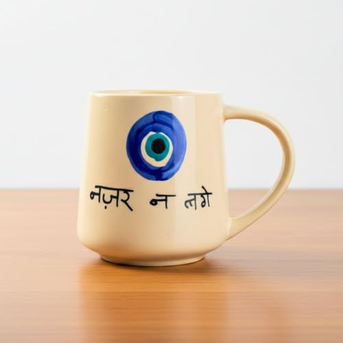 WEAVING HOMES Ceramic Nazar Mugs for Office, Stylish Tea Cups for Woman, Modern Coffee Mug for Travel (300 Ml) - Image 1