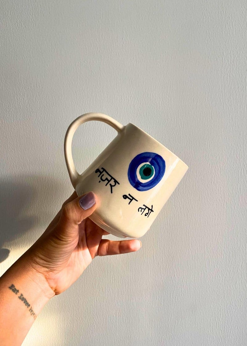 WEAVING HOMES Ceramic Nazar Mugs for Office, Stylish Tea Cups for Woman, Modern Coffee Mug for Travel (300 Ml) - Image 4