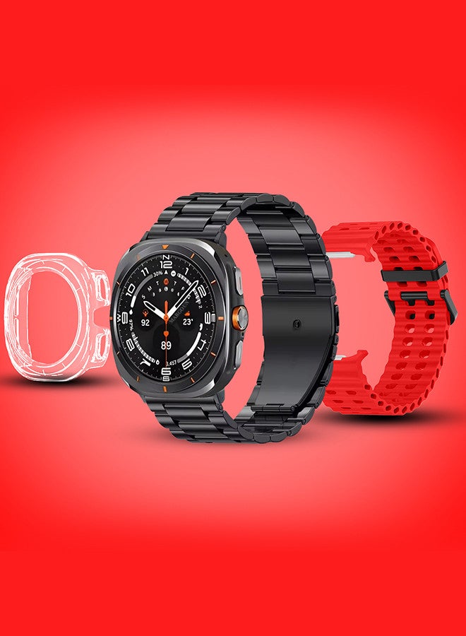 Kalobee حزمة ساعة SK7 الذكية الفائقة مع الملحقات بما في ذلك 1 حزام من الفولاذ المقاوم للصدأ الأسود 1 حزام سيليكون أحمر وكابل شحن وحافظة واقية من TPU - Image 2