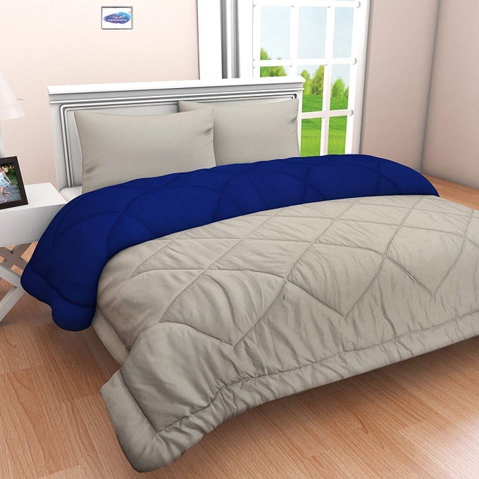 JINAYAS MICROFIBER REVERSIBLE DOUBLE SIZE COMFORTERBLANKET 90 X 100 BLUEGREY