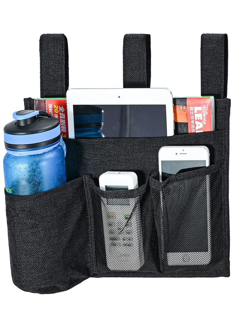 Y&D Bedside Storage Caddy, Bunk Bed Organizer Pocket Hanging Caddy for College Dorm Room, Hospital Rails, Baby Bed, Camp (Black) - Image 1