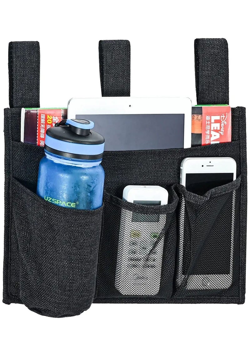 Y&D Bedside Storage Caddy, Bunk Bed Organizer Pocket Hanging Caddy for College Dorm Room, Hospital Rails, Baby Bed, Camp (Black) - Image 2