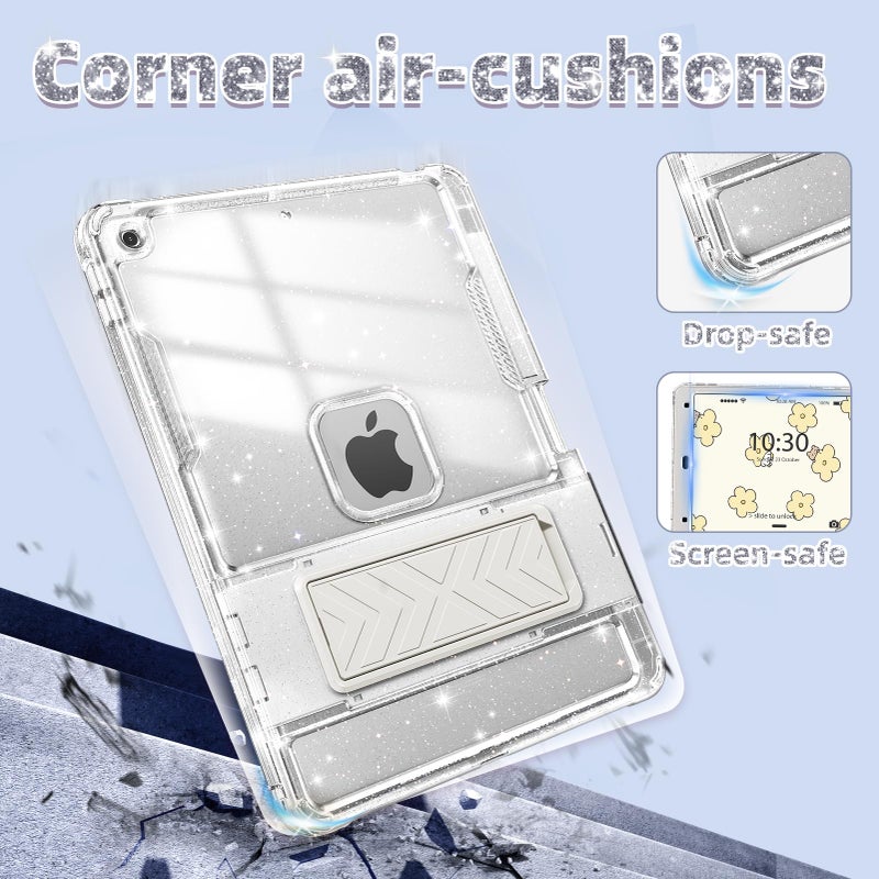 INFILAND Case for iPad 9th/8th/7th Generation 2021/2020/2019 10.2 inch Glitter Clear, Shockproof Protective Cute iPad 7/8/9 Gen Cover with Stand, Pencil Holder for Kids, Girls, Women (Silver) - Image 5