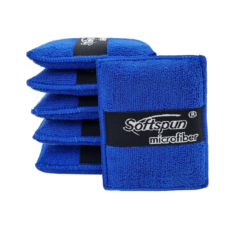 SOFTSPUN Microfiber Reusable Square Polishing Pad, 6 Pieces Set, 340 GSM (Blue) Multipurpose. Ultra-Soft Applicator Pads with Finger Band Perfect Cleaning for car, Bike, Window, and More. - Image 1