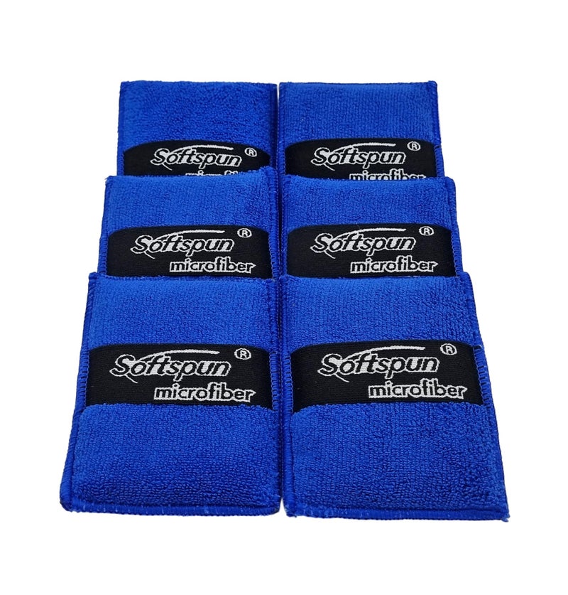SOFTSPUN Microfiber Reusable Square Polishing Pad, 6 Pieces Set, 340 GSM (Blue) Multipurpose. Ultra-Soft Applicator Pads with Finger Band Perfect Cleaning for car, Bike, Window, and More. - Image 3