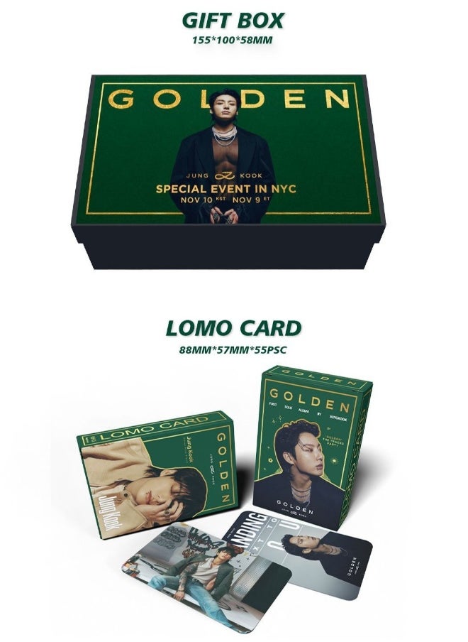 BTS Member JUNGKOOK New Album GOLDEN Gift Box Set With Lomo Cards, Acrylic Stand, Hand Account Tape, Lanyard, Stickers, Photo Card