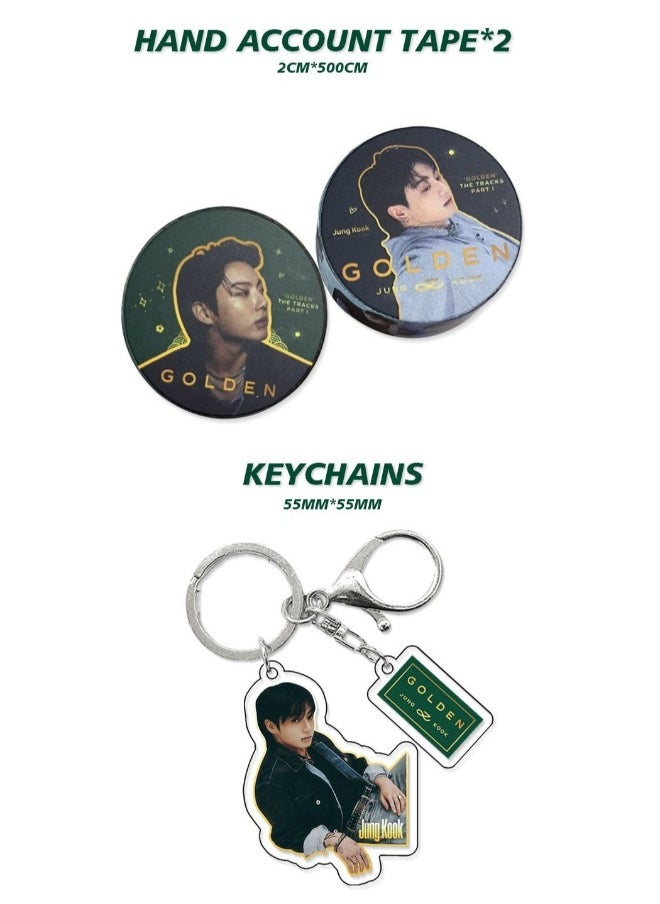 BTS Member JUNGKOOK New Album GOLDEN Gift Box Set With Lomo Cards, Acrylic Stand, Hand Account Tape, Lanyard, Stickers, Photo Card