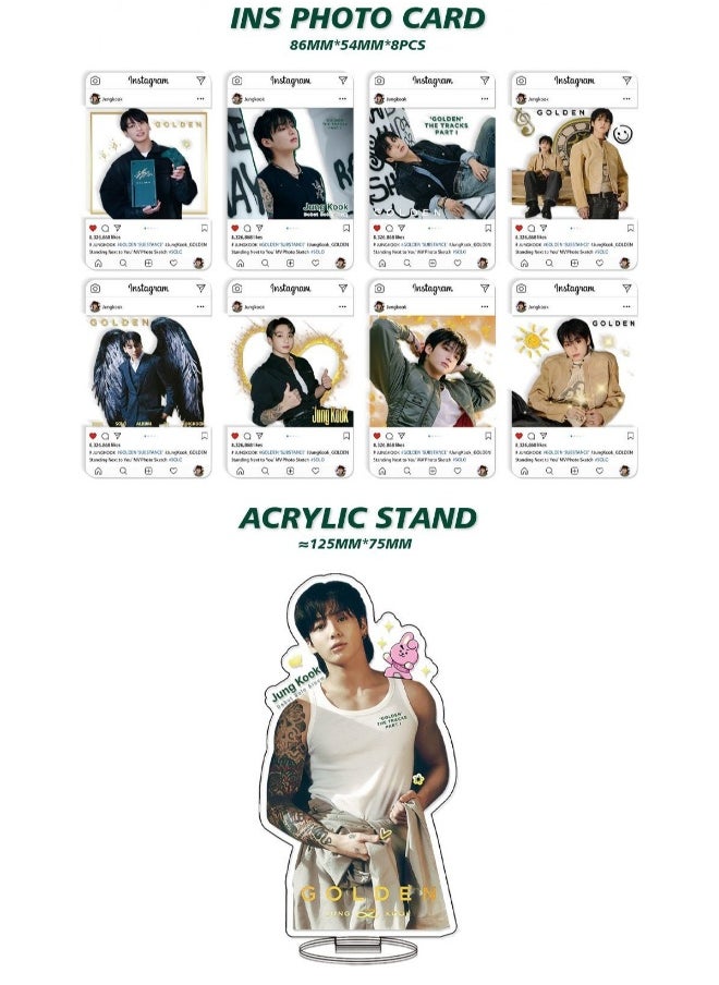 BTS Member JUNGKOOK New Album GOLDEN Gift Box Set With Lomo Cards, Acrylic Stand, Hand Account Tape, Lanyard, Stickers, Photo Card
