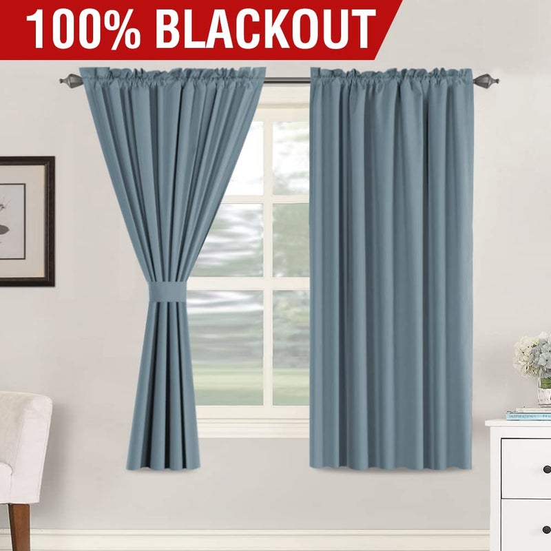 H.VERSAILTEX H.VERSAILTEX 100% Blackout Curtains 63 Inches Long Light Blocking Curtain Draperies with Soft White Coating for Bedroom Thermal Insulated Window Treatment for Living Room Set of 2 Panels  Stone Blue - Image 2